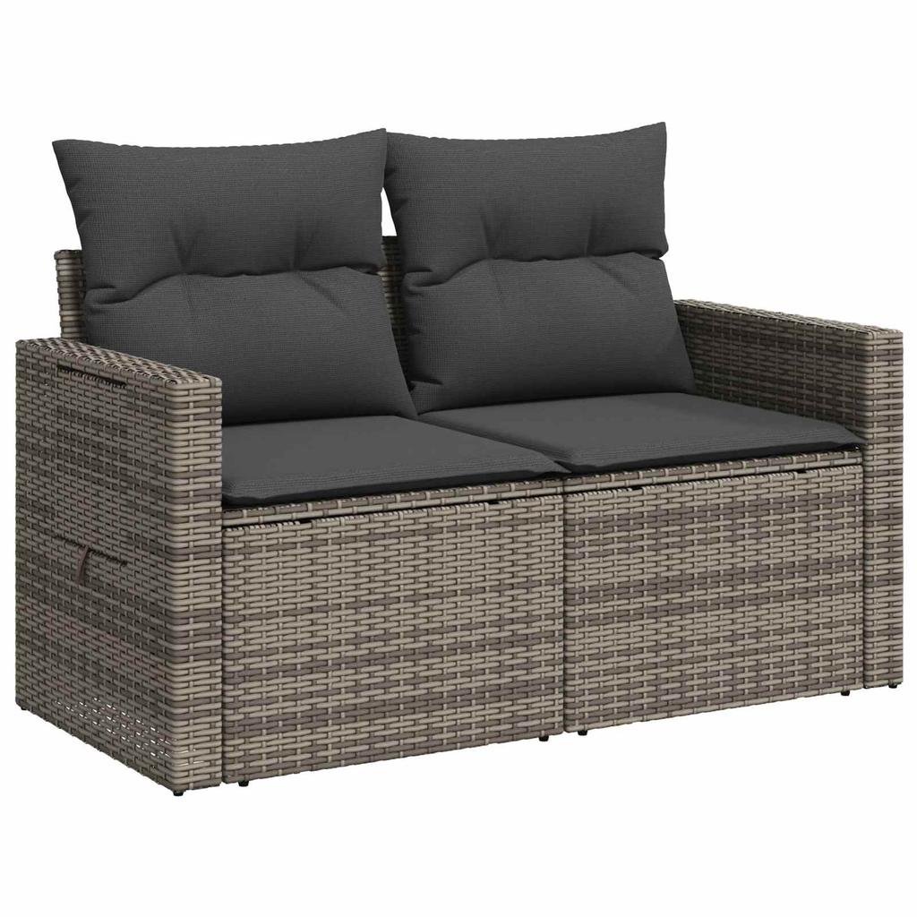 Sofa Set 8 pcs Grey and Dark Grey Poly Rattan and Steel