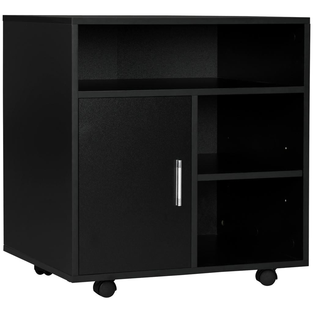 Multi Storage Printer Stand Unit Office Desk Side Mobile Storage W Wheels Modern Style 60L X 50W X 65.5H Cm Black