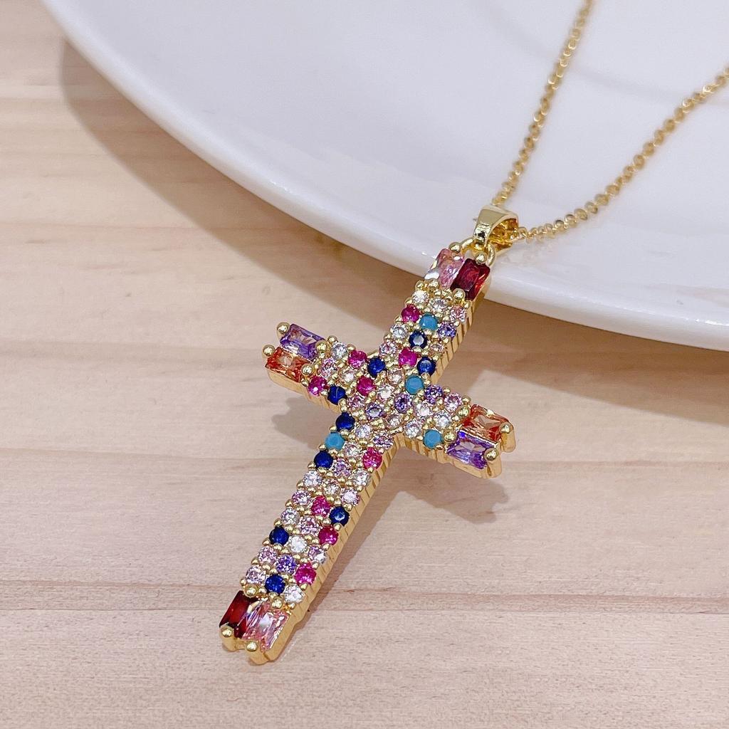 Fashion Cross Necklace for Men and Women Ins Style Zircon Cross Pendant Necklace Zircon Clavicle Chain