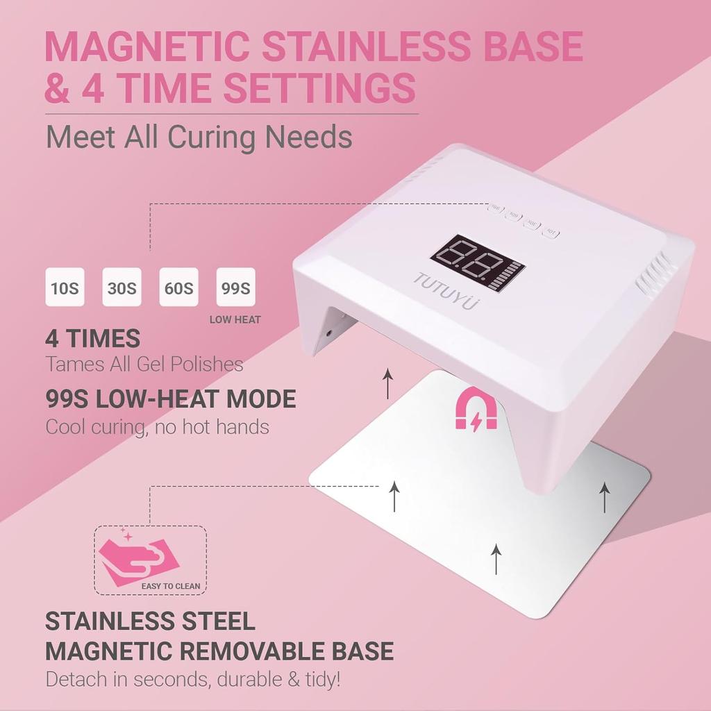 UV Nail Lamp 72W, 4 Timer, 30 LEDs, Smart Sensor, Removable Magnetic Base, Compact for Home & Salon