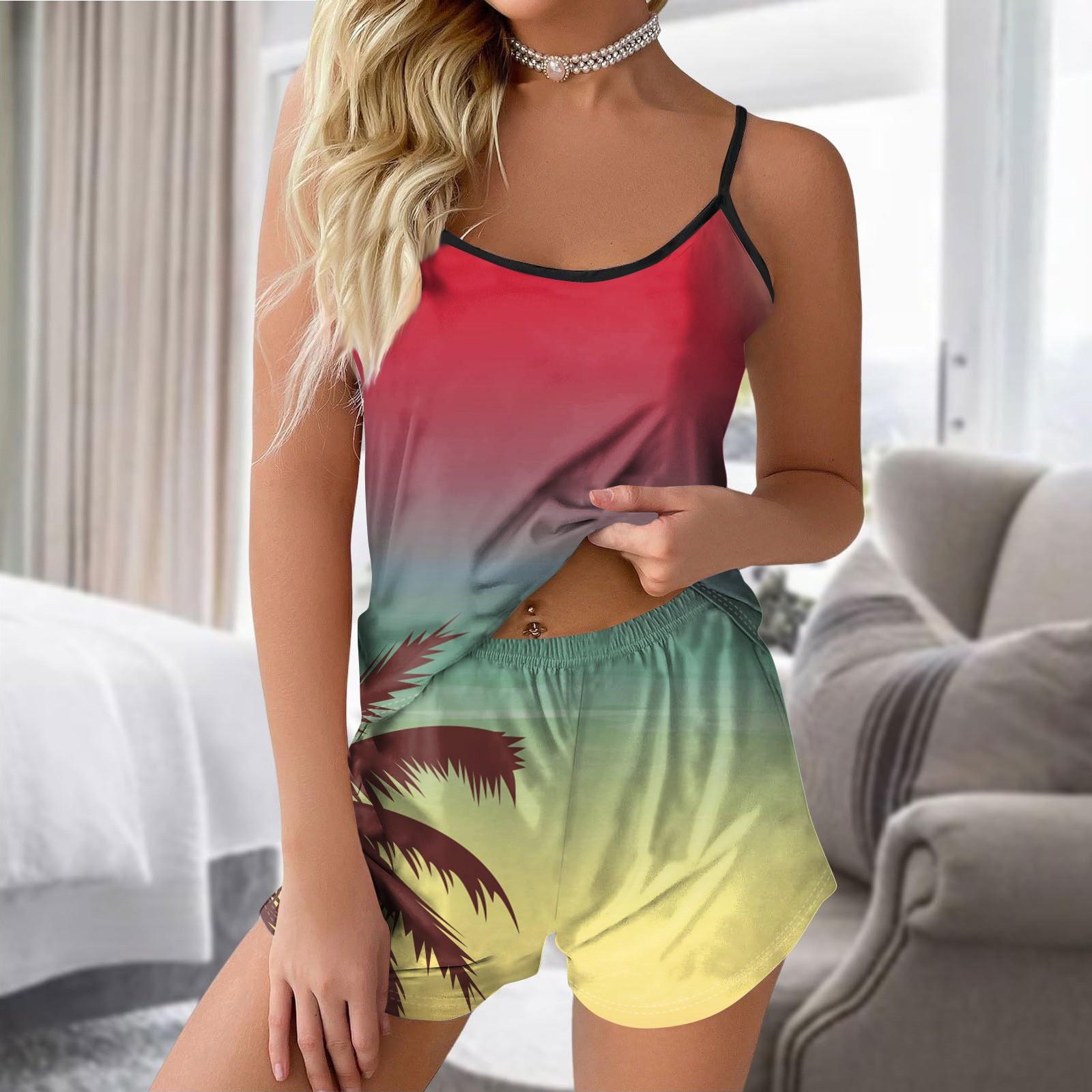 

Пижамные комплекты для женщин, мягкие комплекты домашней одежды из двух предметов, топы без рукавов, шорты, одинаковые пижамы, одежда для сна L