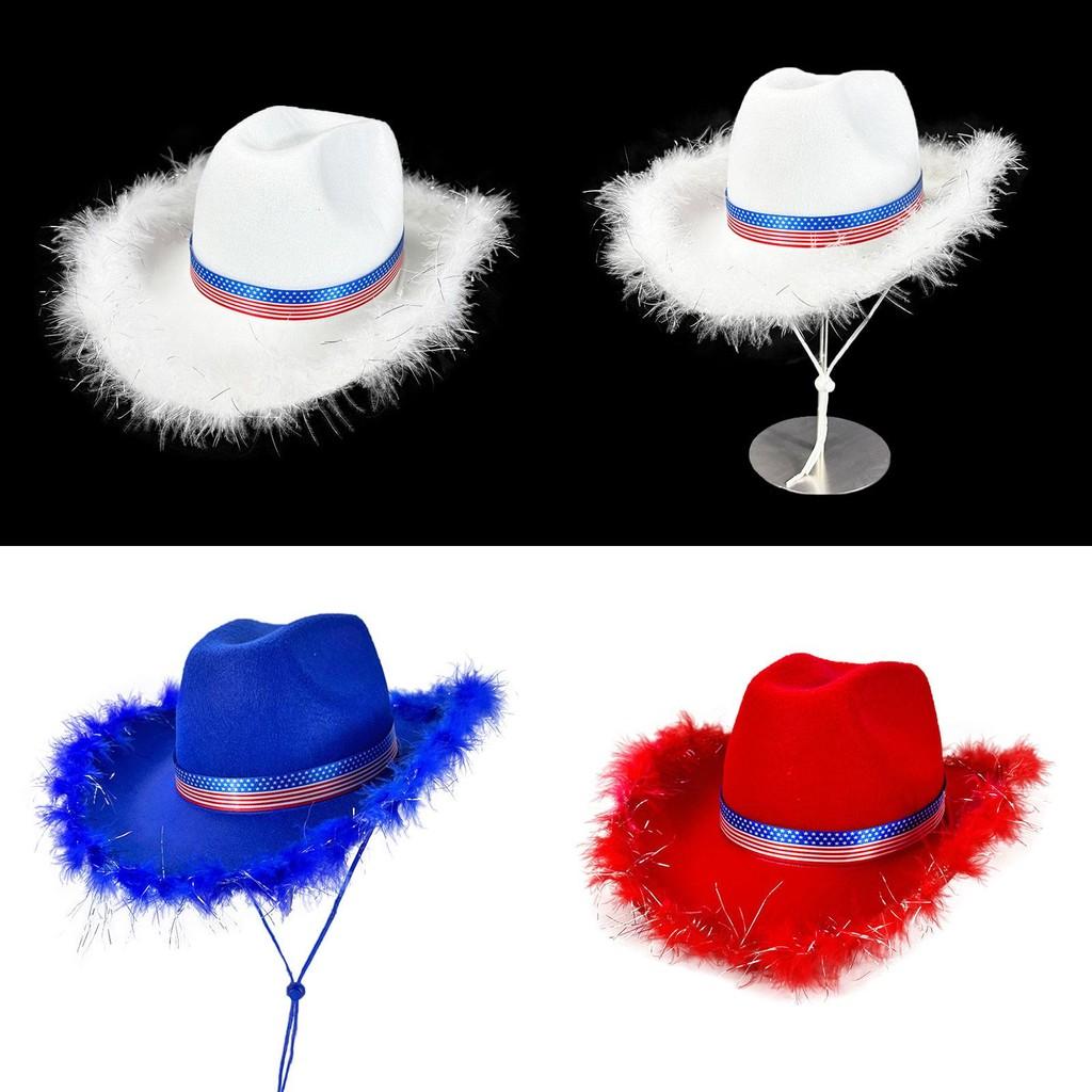 White Frayed Denim Hat With Us Flag Ribbon For Festive Events And Celebration Costumes