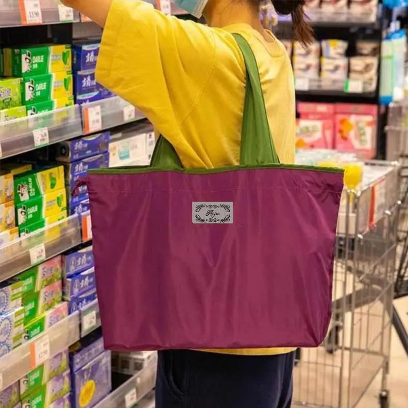 1PC Fashion Folding Shopping Bag Storage Bag Portable Waterproof Supermarket Grocery Bag Large Capacity Bundle Mouth Environmental Protection Bag