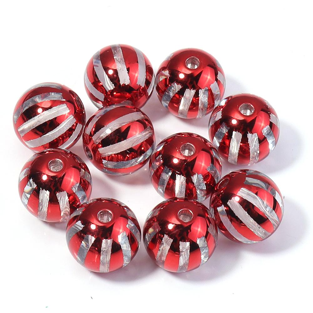 

10pcs 16mm Christmas Acrylic Beads Red Green Watermelon Stripes Round Loose Beads For Jewelry Making DIY Bracelets Necklace червоний