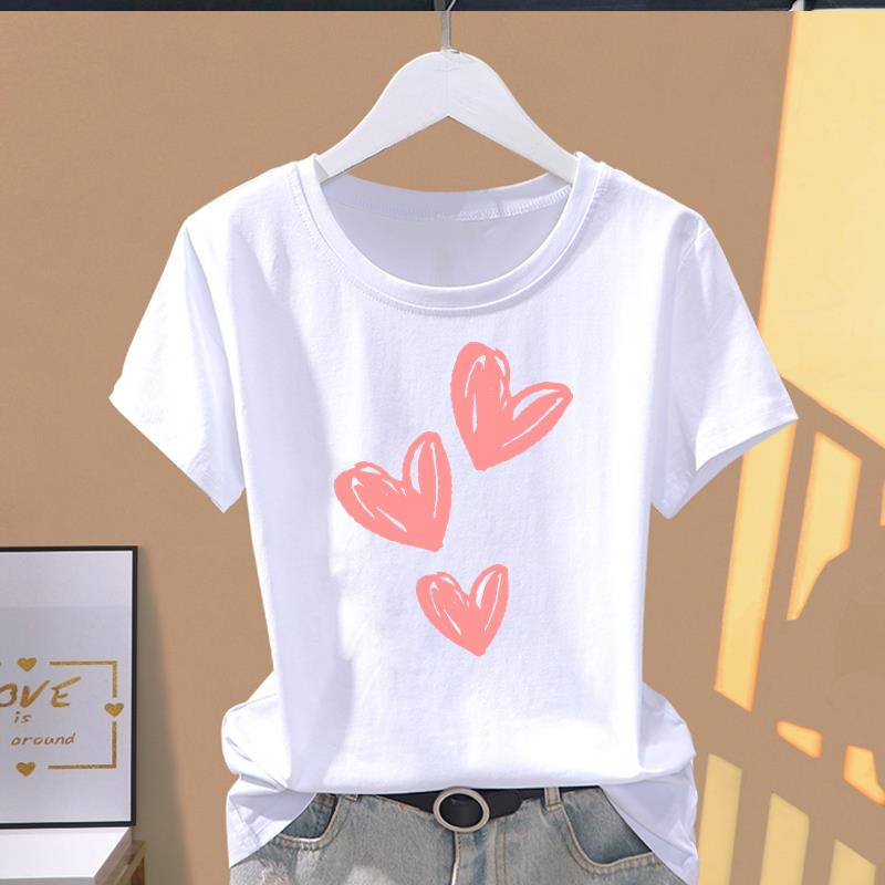 (Asian Size) sweet flower cute Women's Top Short Sleeve T-shirts O-neck Casual Clothing Fashion Female T shirt Printed Graphic Tee