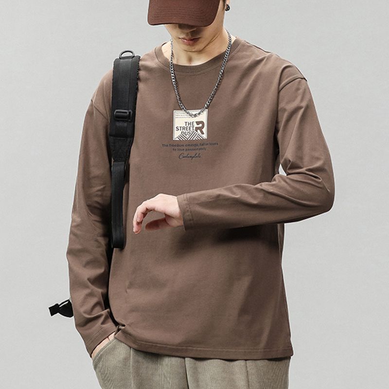 Herren Unterzieh-Top Einfarbig Elastisch Rundhalsausschnitt Langarm Pullover Top Mittellang Lässig Herren Unterzieh-T-Shirt