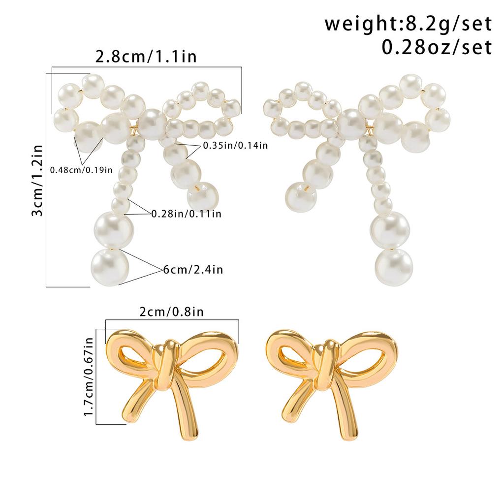 BowEarring Bow Stud Earrings, Butterfly Temperament Imitation Pearl Knotted Earrings Women