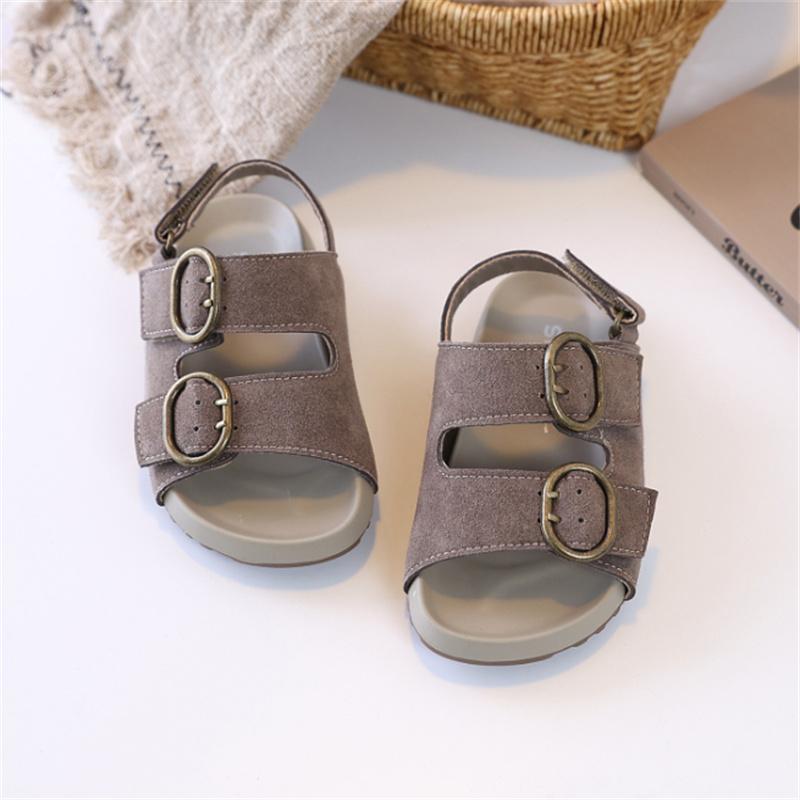 New Summer Kids Sandals For Girls Leather Metal Buckle Soft Sole Non-slip Fashion Toddler Boys Beach Sandals