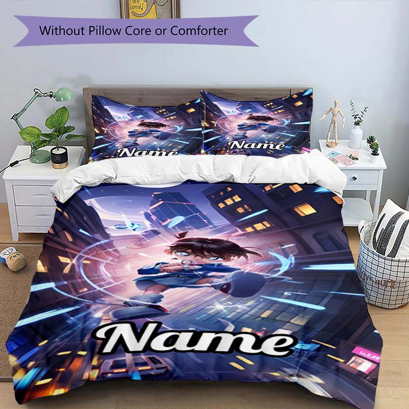 3pcs Duvet Cover Set (1*Duvet Cover + 2*Pillowcase, Without Core), Custom Name Anime Pattern Bedding Set, Home Bedroom Decor Gift