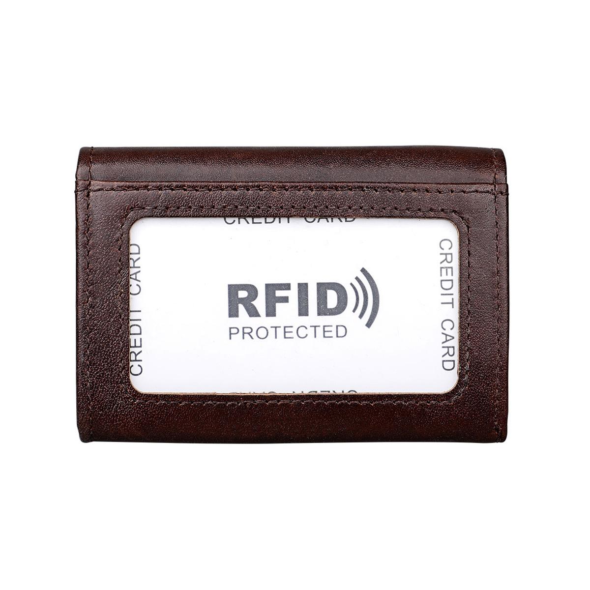 Genuine Leather Card Holder RFID Blocking Crazy Horse Vintage Small Coin Purse ID Window Unisex