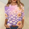 Women's Casual Floral Print Round Neck Three Quarter Sleeve Top Lightweight Comfortable Fit Suitable for Everyday Wear