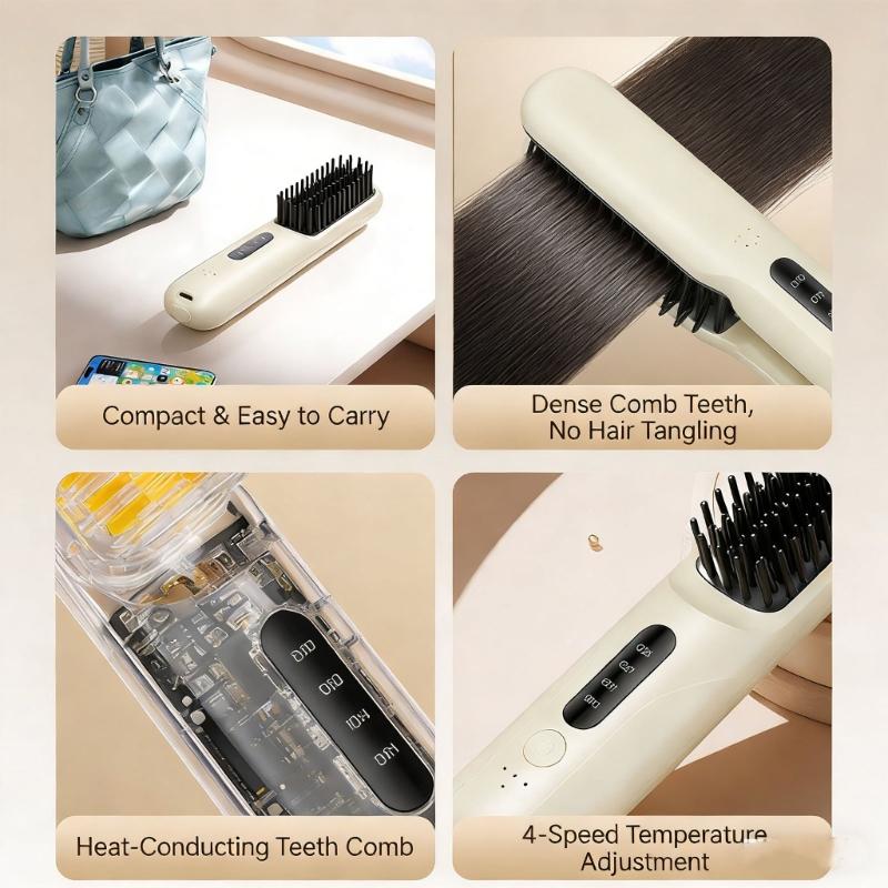 Portable Straightening Comb With Auto Shut Off Feature And Ceramic Coated Plates For Damage Free Hair Care
