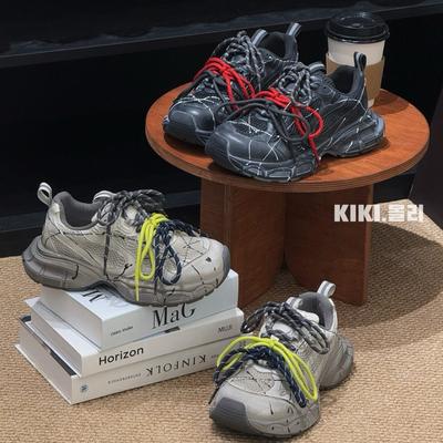 Zapatos de plataforma de cuero París zapatos de papá para mujer 2025 otoño nuevos cordones tricolores son viejos y pulidos zapatos deportivos y de ocio de moda