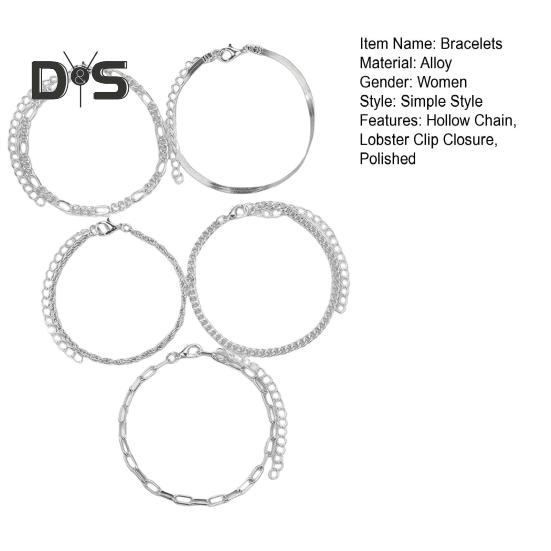 5 stk Damearmbånd Hummerklipslukking Justerbar hul kjede Ensfarget armbånd polert bohemsk stil Daglig slitasje Fest håndleddssmykker