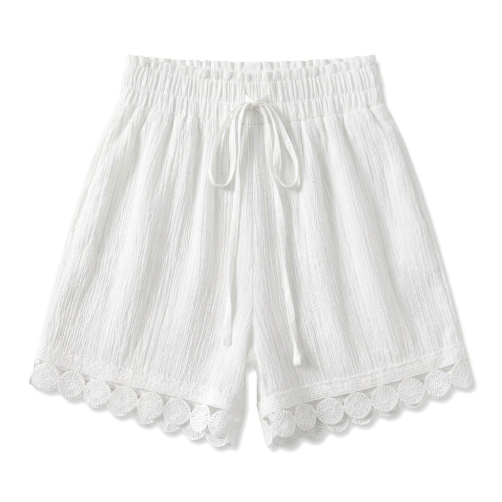 High Waist Lace-Trimmed Shorts Loose Women s Shorts Beach-Style Shorts  Resort Wear S белый