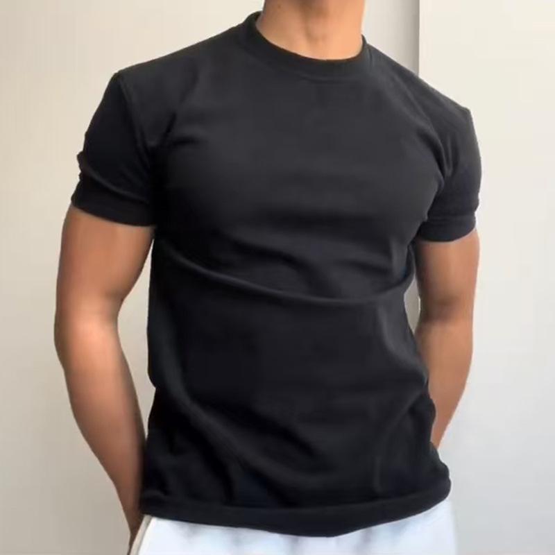 Summer Round Neck Solid Color Casual Fashion T-shirt Male Short Sleeve Bottomed Pullover Top Men Sports Tee