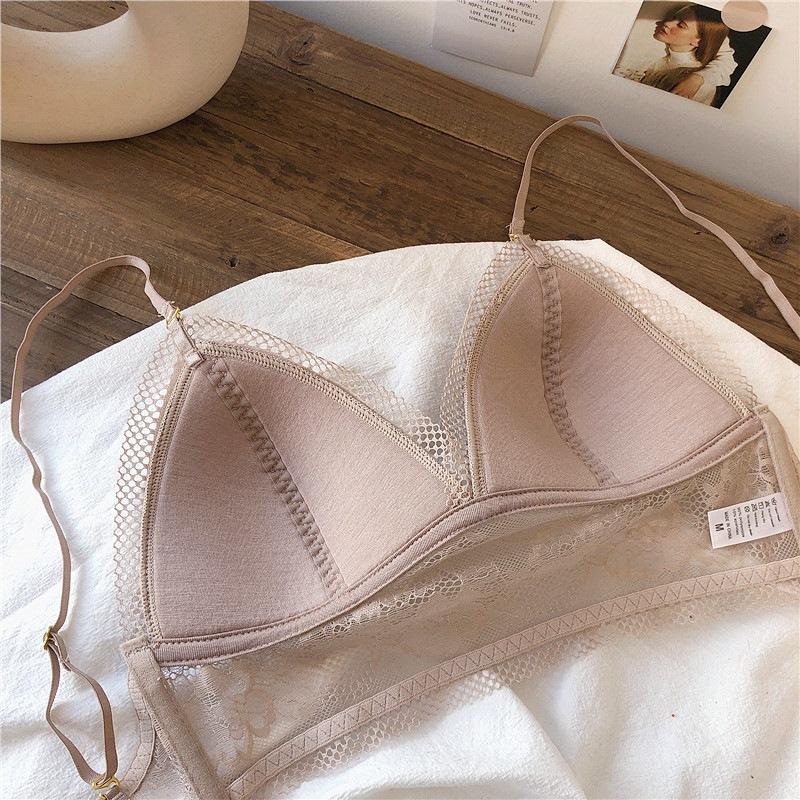 U-shaped Back Underwear Lace Hollow Triangular Cup Underwear Deep V Gathering Bra Sexy Sweet Thin Breathable Women's Bra