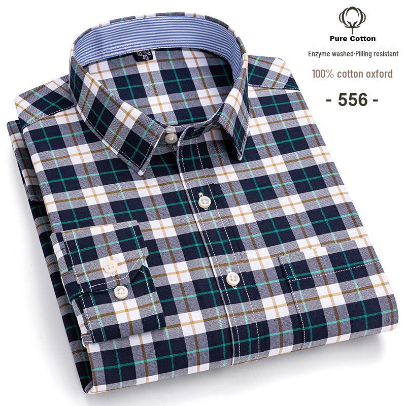 Men's Plus Size Plaid Oxford Cotton Long-Sleeve Shirt