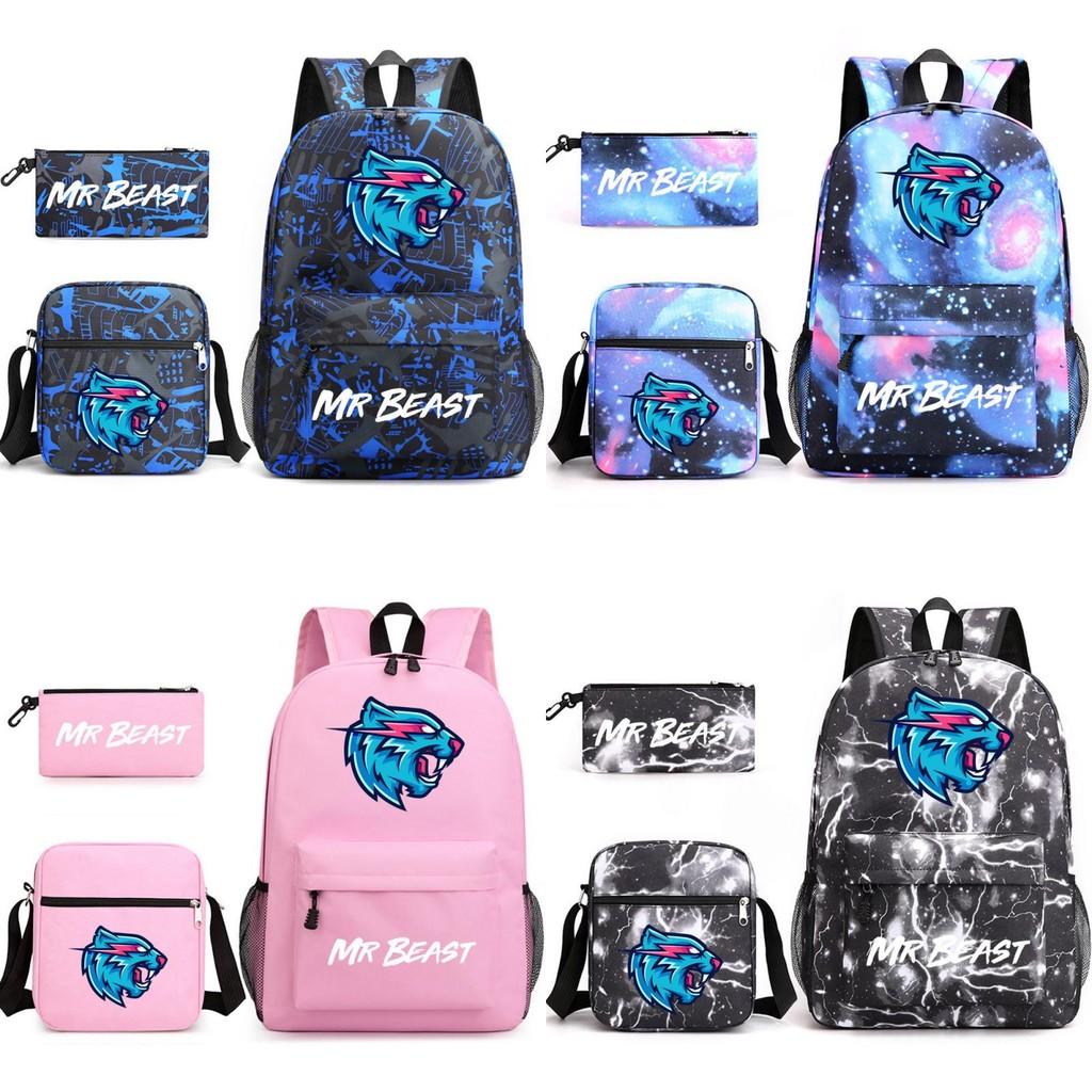 Mr Beast Lightning Cat Three Piece Backpack Set For School With Cute And Fun Design