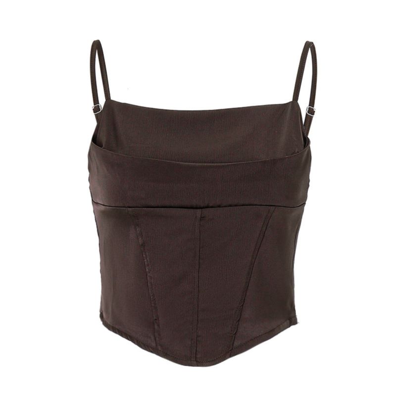 Niche Style Retro Design Lace-up Irregular Spaghetti-Strap Vest Women's Summer and Summer Waist-Tight Slim Looking Sexy Graceful Satin Tops