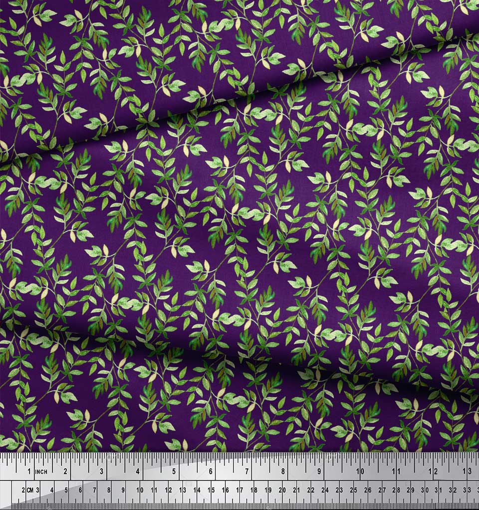 Soimoi Brown Japan Crepe Satin Fabric Ash Leaves Printed Fabric 1 metre 42 Inch