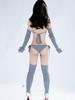 Erotic Anime Sexy Cat Girl Gray Turtleneck Sweater Uniform Outfit Cosplay Women Backless Knit Clothes Garter Stocking Costume