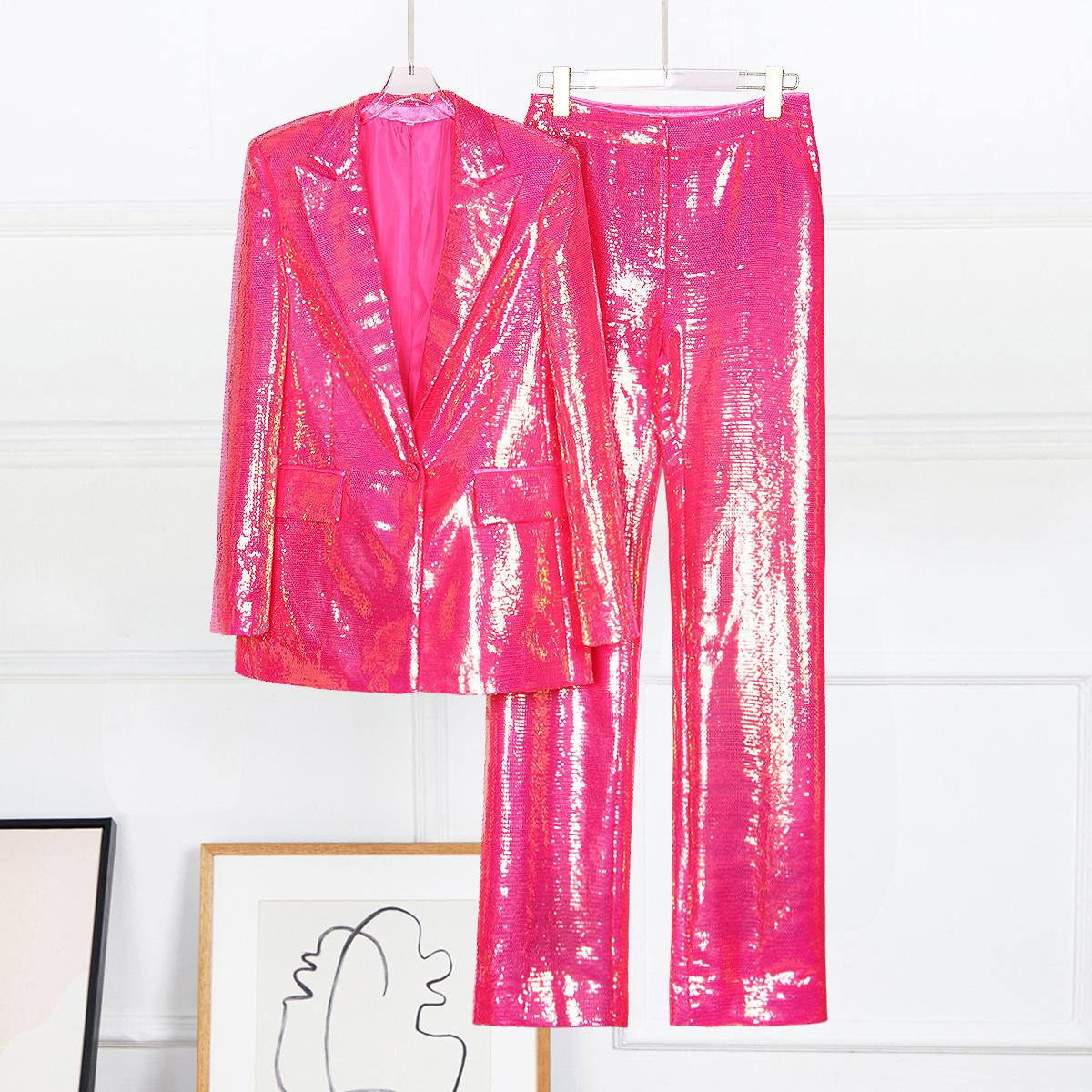 Spot 2023 autumn and winter new stage banquet sparkling sequins women s blazer trousers fashion suit S
