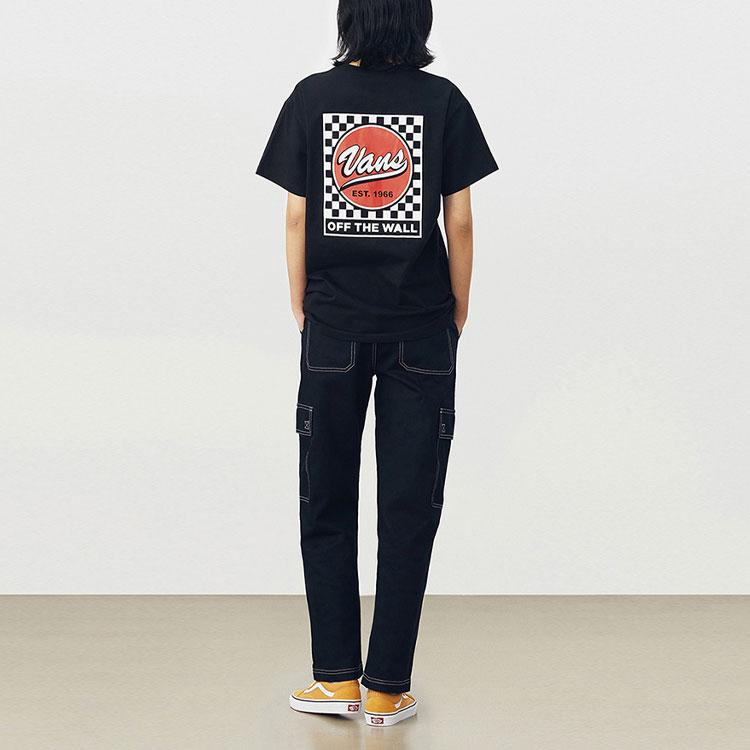 Vans Checkerboard Logo Print Loose Casual Short Sleeve T-Shirt Unisex Tops Black VN0A4UTRBLK