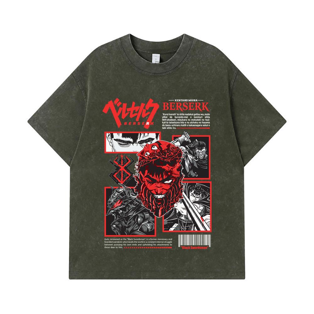 

275 GSM Washed T-shirts 100% Cotton Berserk V2 Guts Print Unisex Heavy Cotton T Shirt S