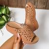 Ladies' Floral Design Comfortable Sandals, Hollow Thick Soled Walking Shoes, Fashionable Wedge Heel Slippers