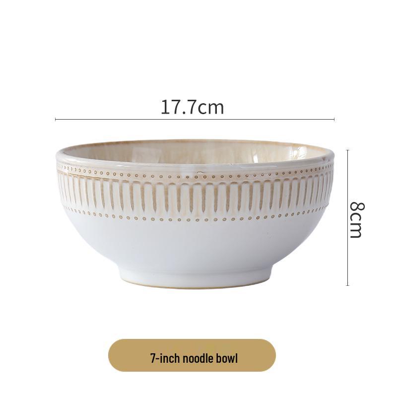 Nordic Vertical Stripe Embossed Ceramic Dining Set: Bowls, Plates, Dishes, Coffee Cup & Saucer, Fish Plate for Western Cuisine.