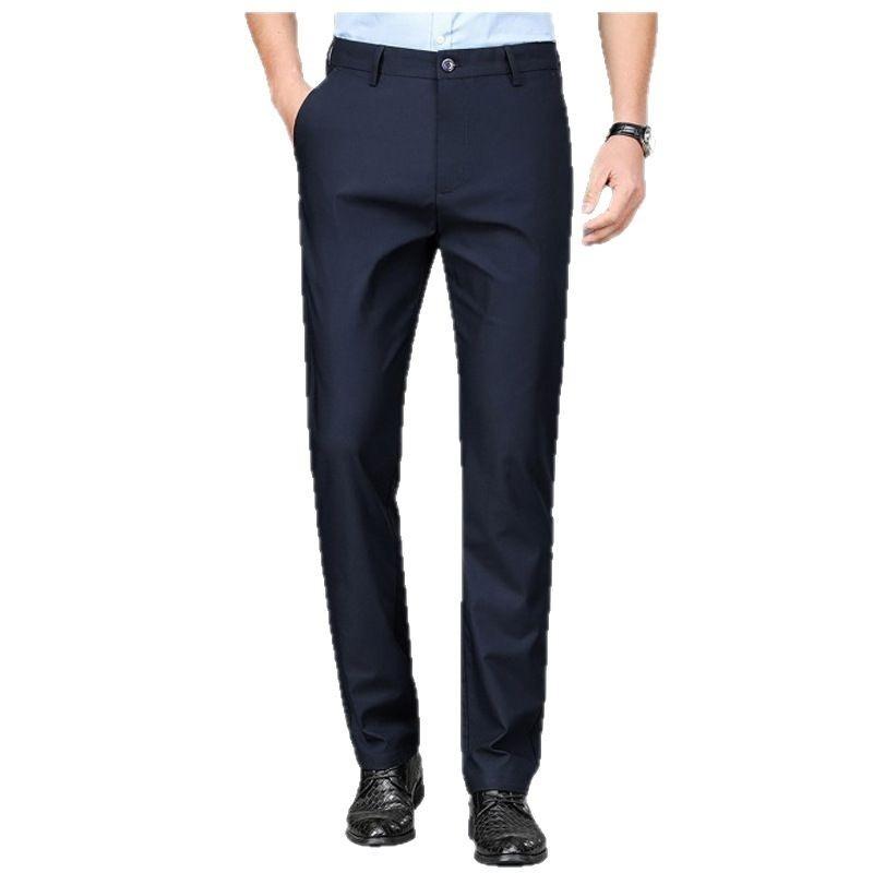 Men's  Ice Silk Trousers New Version of Business Straight Vertical Elastic Suit Pants Summer Senior Casual Trousers