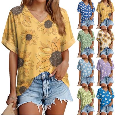 Women's Fashionable Casual Everyday Versatile Floral Print Slim-Fit Summer Short-Sleeve Top