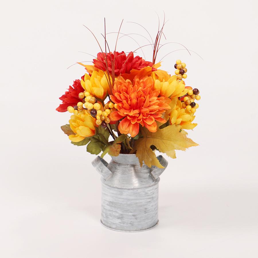 Autumn Sunflower Tin Bucket Ornament for Thanksgiving Table Decor