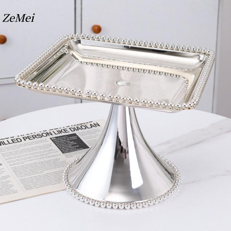 European Style Plated Circle Shape Fruit Plate,Silver Pearl Droplet Alloy Disc Home Cheese Food Tray,Snack Disc Table Decoration