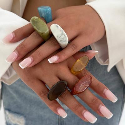 Salircon 6 Styles Colors Trendy Acrylic Resin Finger Rings Women Men Boho Exaggerated Geometric Knuckle Joint Ring Jewelry Gifts