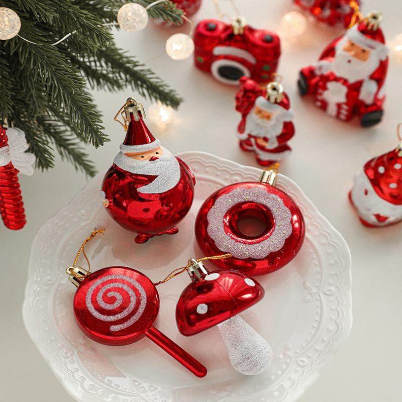 2Pcs Christmas Balls Ornaments Candy Cane Owl Christmas Tree Pendant Red And White Decorations Xmas New Year Home Party Decor