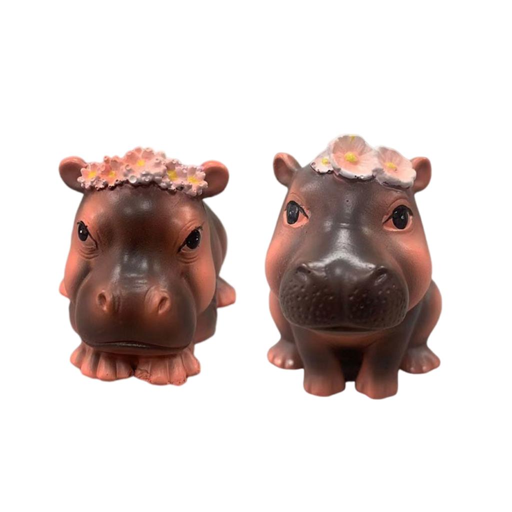 Cute Decorative Hippo Baby Statue Resins Pygmy Hippo Figurine Miniature for Living Room and Nursery Bedroom Decoration