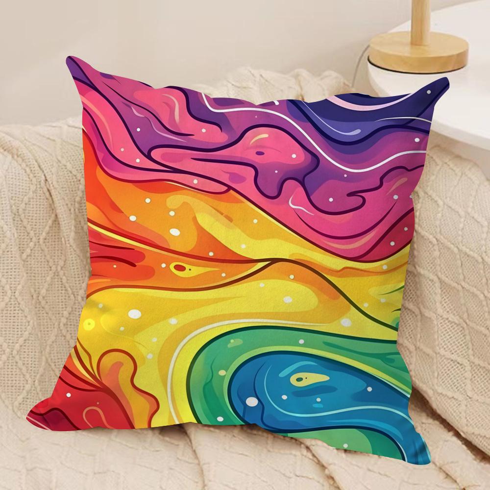 Rainbow Color Cushion Cover Soft Plush Fabric DoubleSided Printed Sofa Cushion Cover for All Seasons Home Decor Gift
