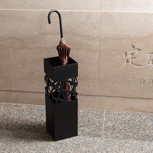 Azumaya-kk Umbrella Stand, Black, Steel, Removable Water Tray, Approx. W15.5 X D15.5 X H49cm, Slim, Square, for Entryways, LFS-186BK