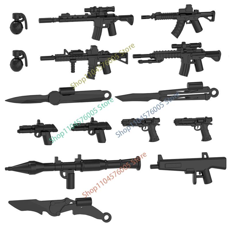MOC Stavebnice Mini Akční Figurka Příslušenství Kuše Blackhawk Kamuflážní Štít Plamenný Meč Vrtulník DIY Kostky Hračka Dárky