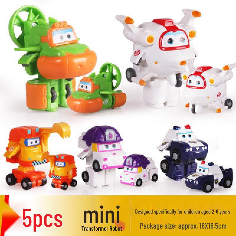 Super Wings 13-Piece Mini Transforming Robot Set: Jett, Big Strong, Jin, and Mighty Little Wing Toys