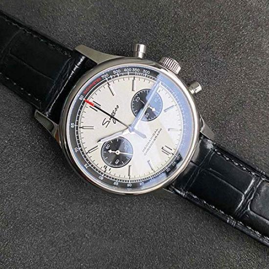 SUGESS Chronograph Mechanical Analog Watch Panda Dial Pilot Cowhide Belt Luxury Back Stylish Popular Swan Neck Regulator 40mm Men's See-Through (White