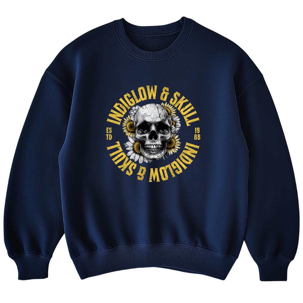 Свитшот с винтажным графическим принтом Indi Glow Цветочный Череп Navy/M