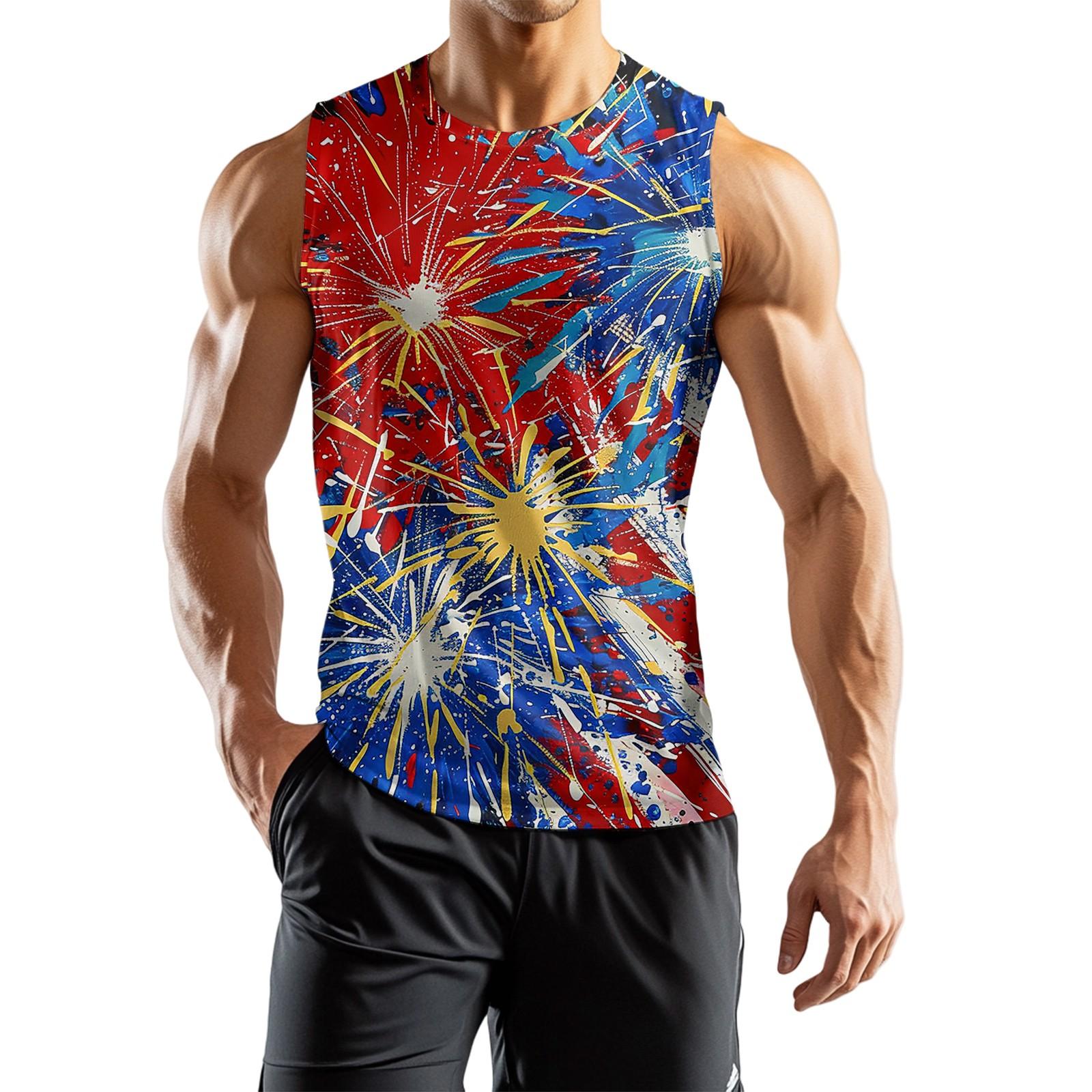 

Men s Athleisure Independence Day Printed Sleeveless Vest XL винний