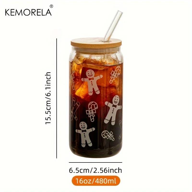 1/4PCS Christmas Glass Cup Beer Can Coffee Mug With Lid And Straw Xmas Tree Elk Tumbler 480ML Drinking Glassware Drinkware Gifts