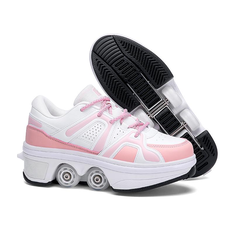 

Kids Skates Stage personalized Sport Roller Skate Shoes Unisex Four-Wheel Roller Skate Shoes Casual Deformation Parkour Sneakers 33 Foot length22cm