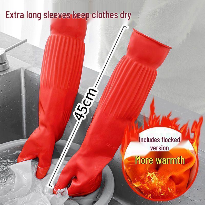 Plush Velvet Insulated Non-Slip Waterproof Gloves for Dishwashing, Cleaning & Car Wash - Warm, Durable & Wear-Resistant.