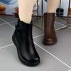Autumn and winter new thick-soled Martin boots short boots women's soft leather thick-soled lightweight velvet warm middle-aged mother flat-heeled cot