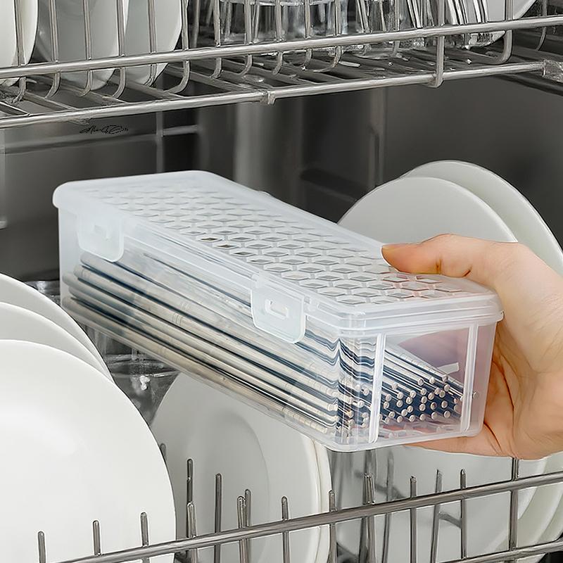 Plastic Dishwasher Tableware Cleaning Box with Chopstick Cage Spoon Drain Storage Rack - Kitchen Organizer Storage Basket Bag